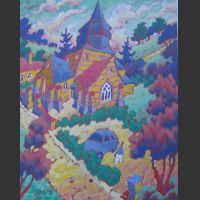 Eglise du pays de Bray-acrylique sur toile-40x50cm 